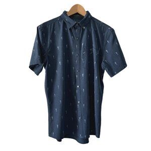 William Murray Navy I See Horses Print SS Button-Down Shirt, Size M